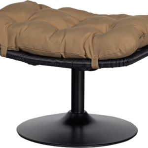 Udendørs taburet WOOOD Vive i vejrbestandig sort rattan med lysebrun polyesterpude H37ÃB63ÃD46 cm
